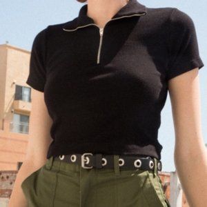 Brandy Melville Black Joann Crop Top Zip Up